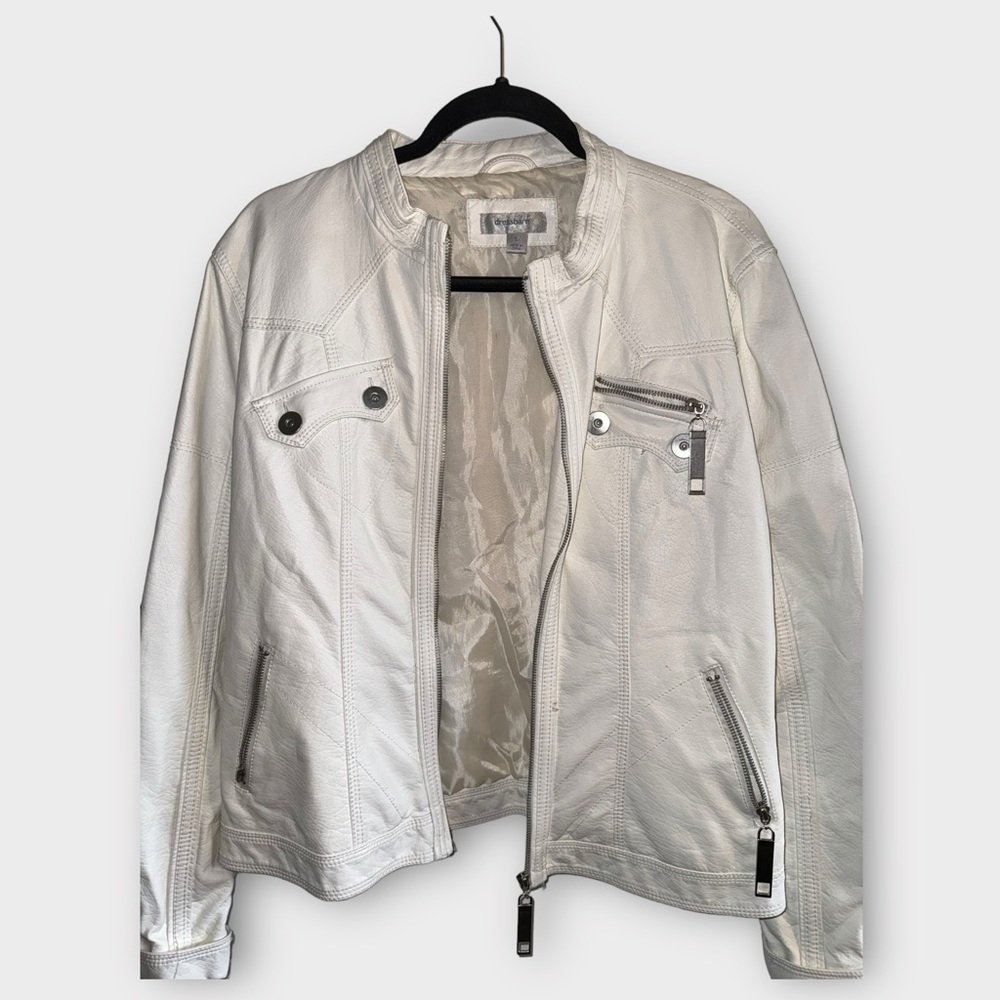 Dress Barn White Faux Leather Zip-Up Jacket Women's Size Large